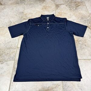 FootJoy Mens Athletic Fit Polo Shirt Size XL Navy Blue Stitch Western Golf